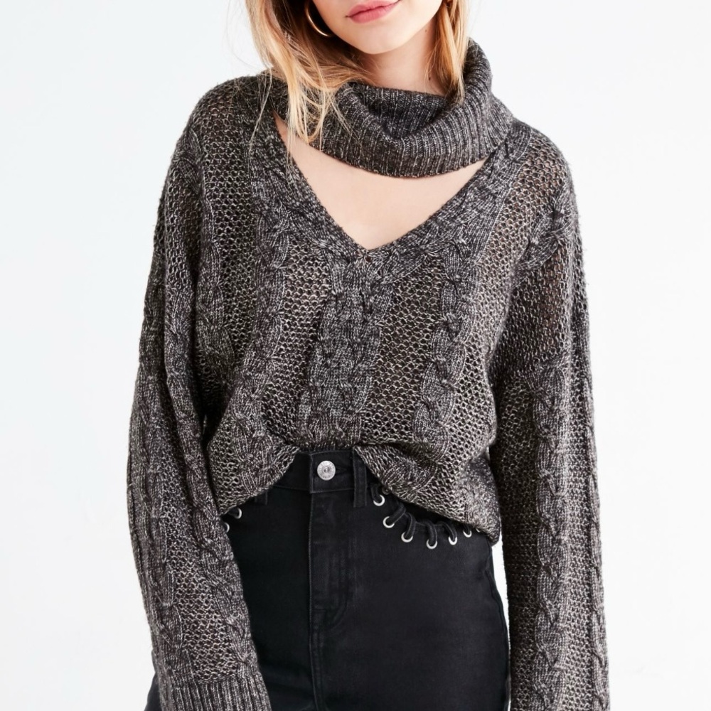 Urban Outfitters Cable Knit Cut-Out Oversized Sweater, Size S, Black